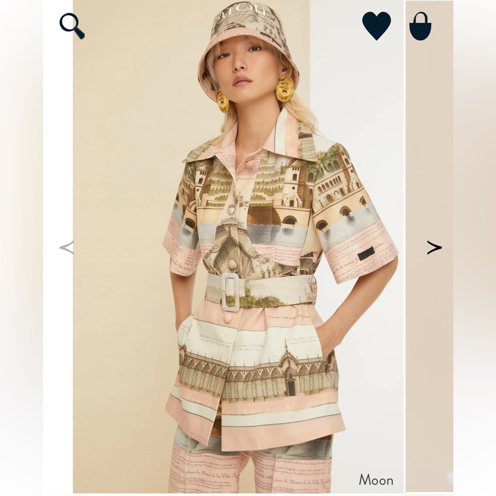 PATOU Belted short sleeve jacket in printed organic cotton and wool